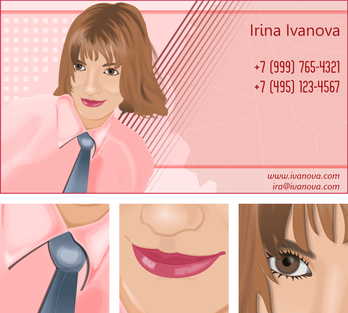Business Card with owner's portrait (vector illustration)