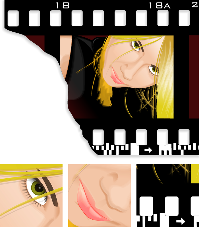 Film frame. Vector image (illustration), PowerClip, portrait of a young woman