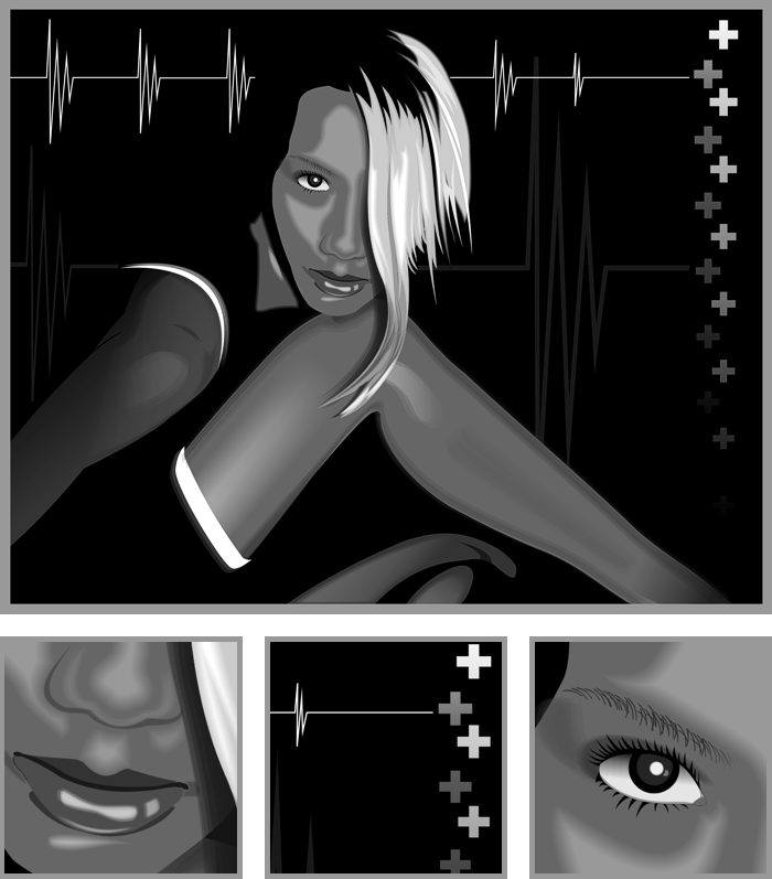 Pulse (vector illustration, portrait, young woman)