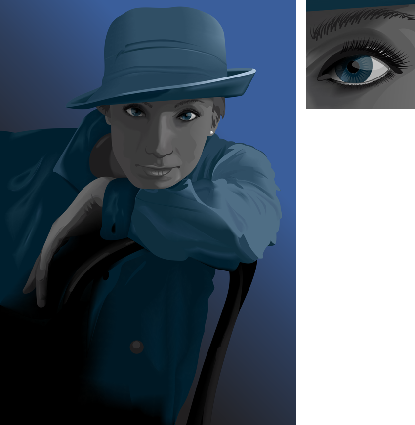 Portrait of a woman wearing hat (vector illustration, vector drawing)